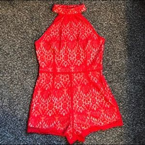 Red orange summer lace romper